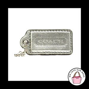 2.5" Large COACH Silver Metallic Leather Nickel Fob Bag Charm Keychain Hang Tag